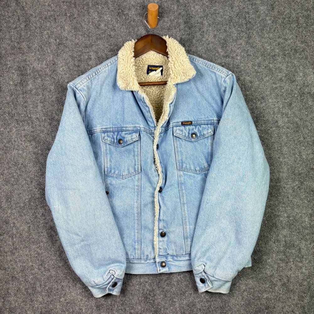 Wrangler Denim Jacket Mens Medium Blue Sherpa Lined Trucker Vintage USA Made